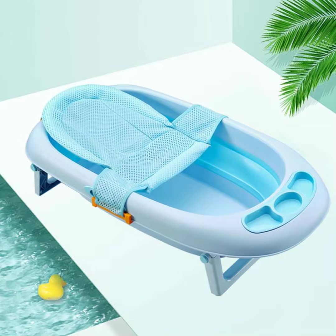 Knickbare Babybadewanne mit rutschfestem Sitz und Sicherheitsgurt