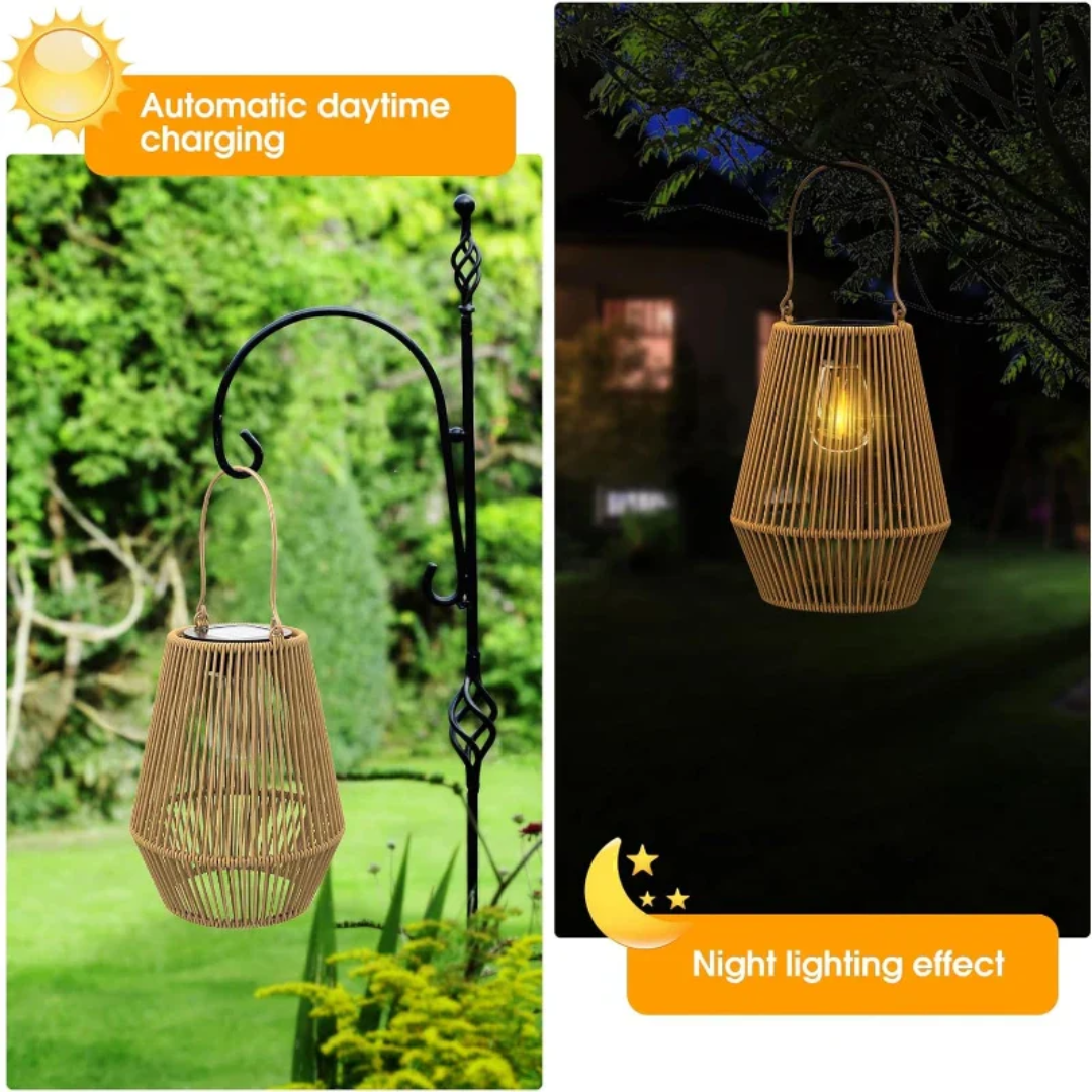 Handgefertigte Solarlampe für den Garten – Wetterfeste Rattan LED-Leuchte
