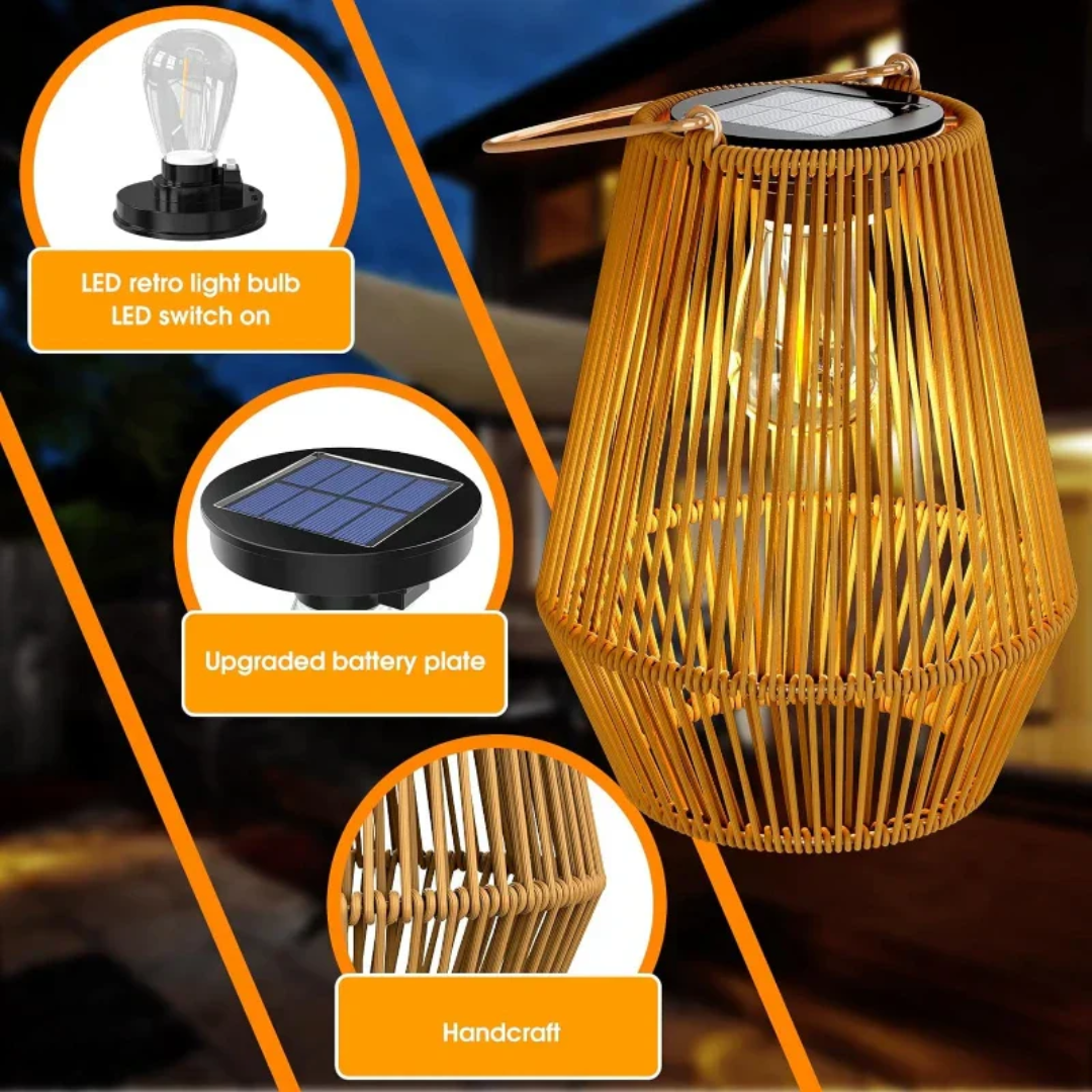 Handgefertigte Solarlampe für den Garten – Wetterfeste Rattan LED-Leuchte