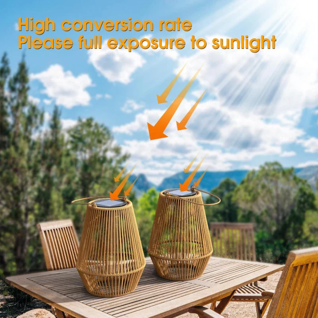 Handgefertigte Solarlampe für den Garten – Wetterfeste Rattan LED-Leuchte