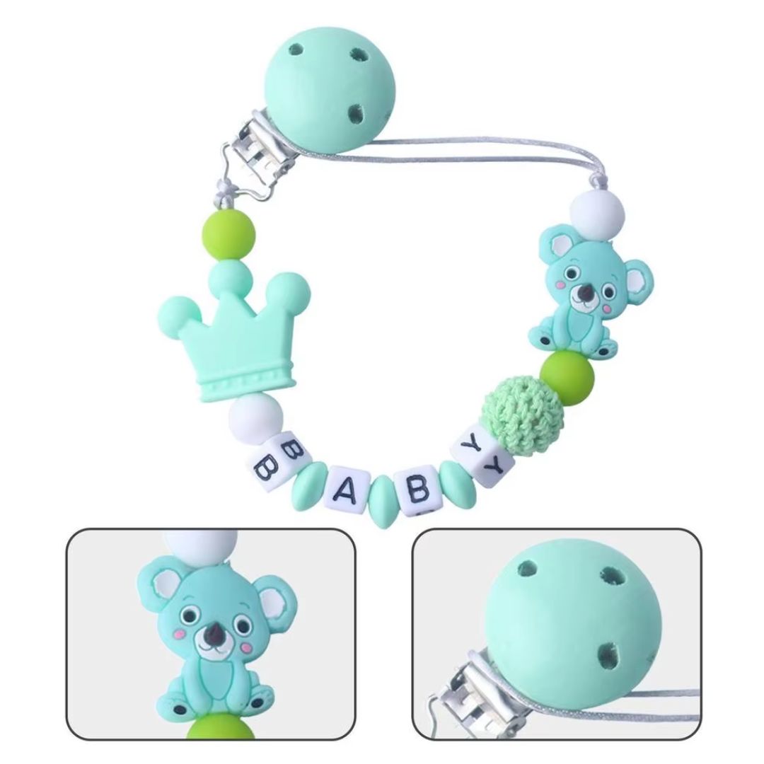 Schnullerclip für Babys mit Bären- und Kronenmotiv