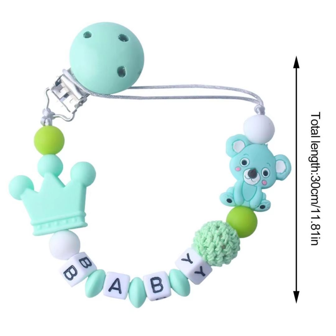 Schnullerclip für Babys mit Bären- und Kronenmotiv