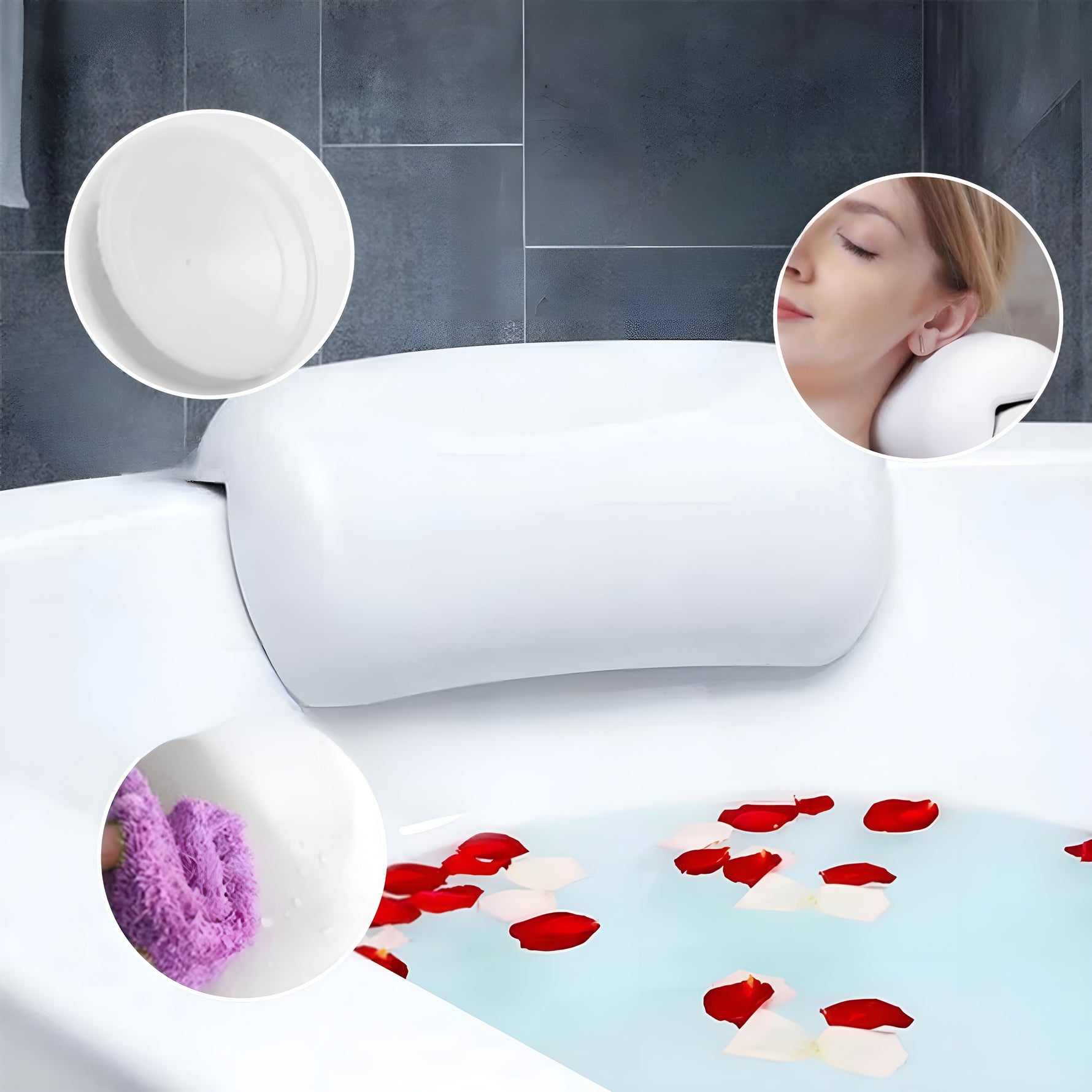 Wannen-Kissen – Wasserdicht & Rutschfest | Weiche Memory-Schaum Kopf- und Rückenpolster mit Saugknöpfen