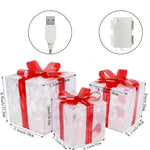 Helle Geschenkboxen im Set von 3 – Transparente Weihnachtsdekoration mit roten Bändern | Für Innen- und Außenbereich