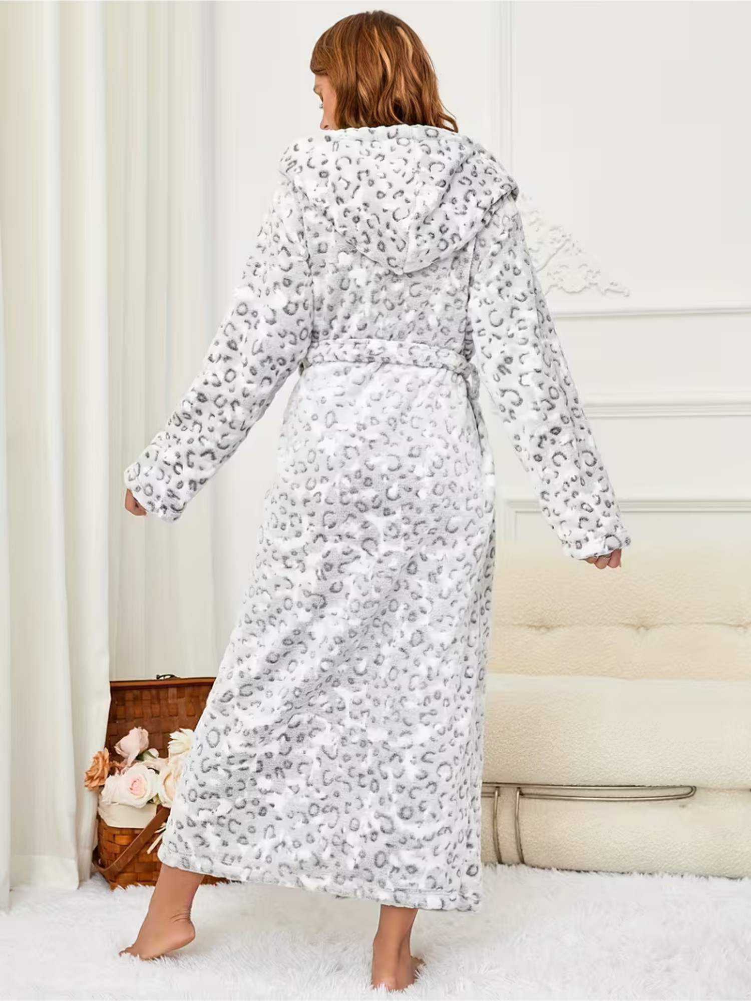 Eleganter Fleece-Bademantel mit Leopardenmuster – Warm und Gemütlich