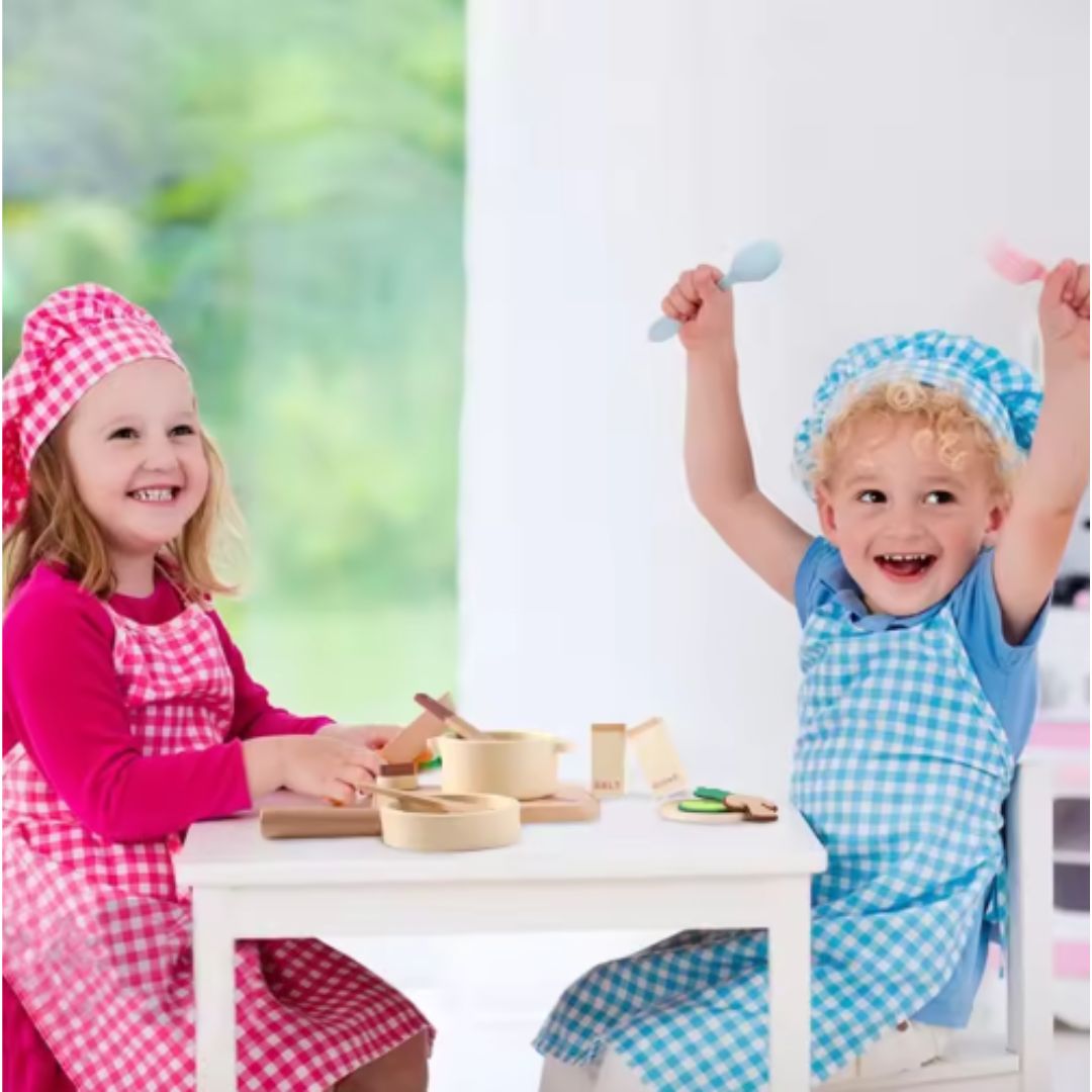 Spielküche für Kinder aus Holz – Mini-Kochset mit Pfanne, Zutaten und Zubehör
