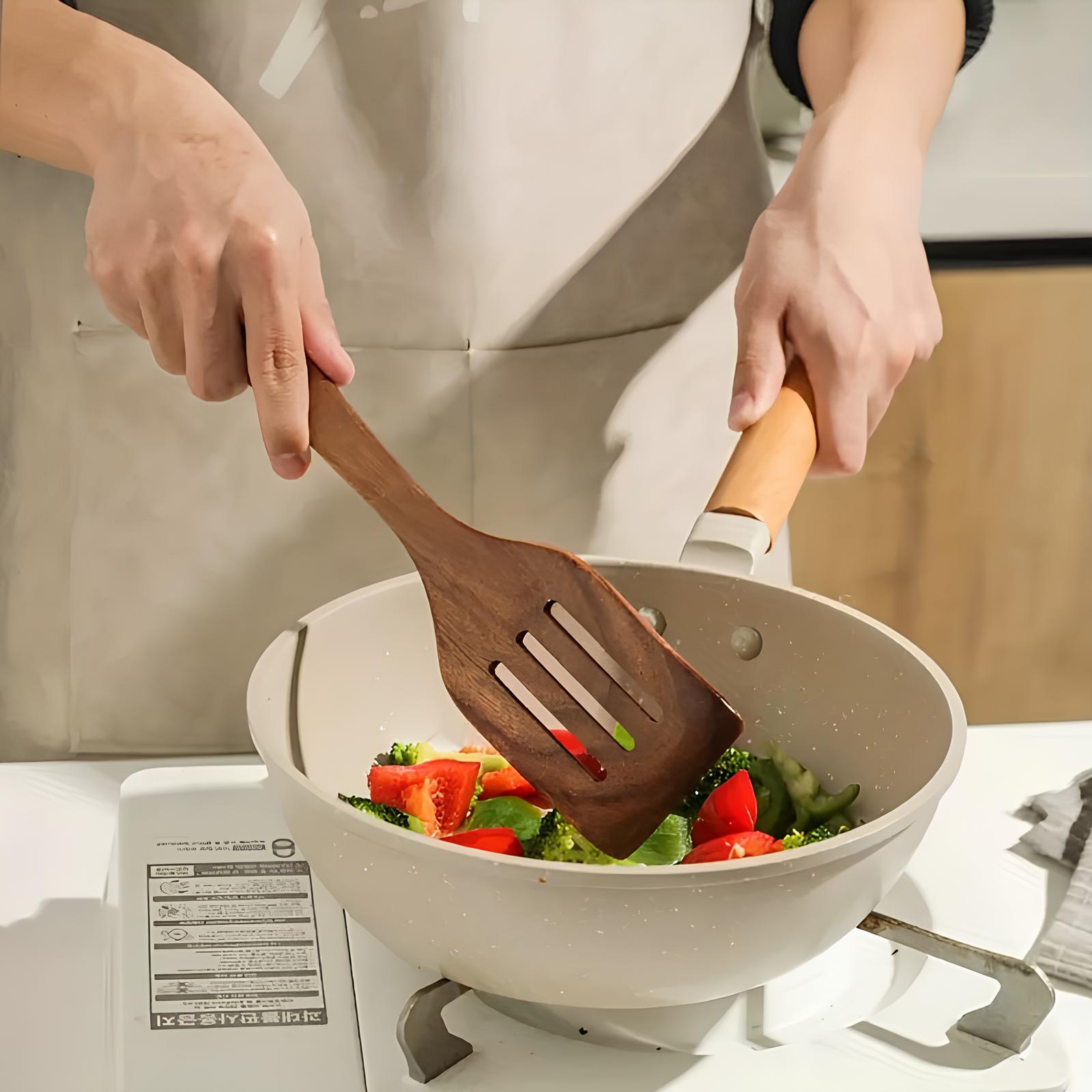 5-teiliges Küchenutensilien-Set aus natürlichem Teakholz – hitzebeständig und kratzfest