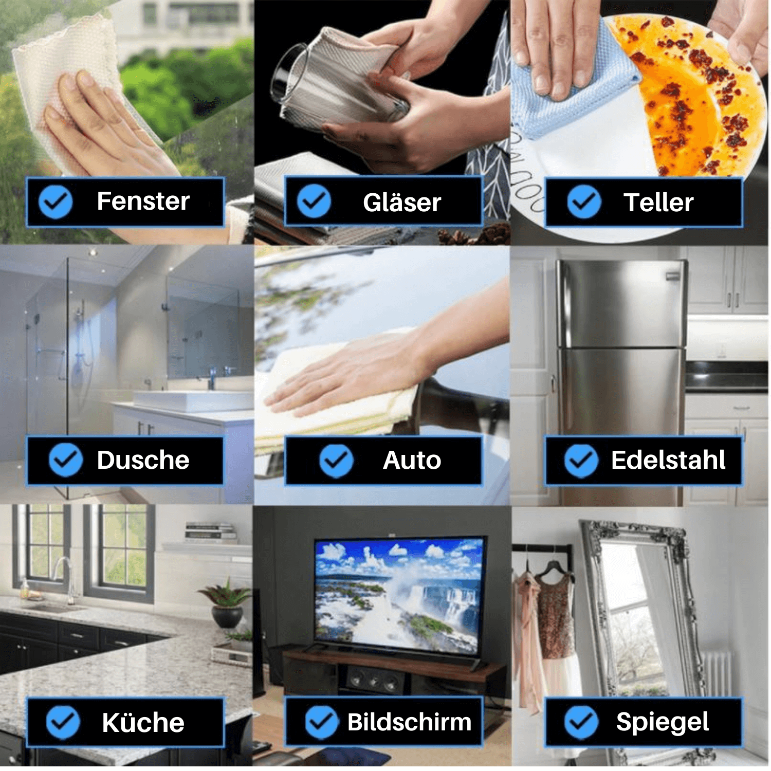 Weiche Reinigungstücher – Streifenfreies Putzen von Glas, Spiegeln und Edelstahl