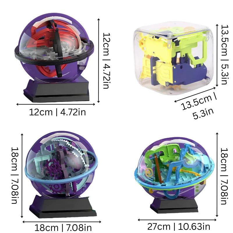 3D Maze Puzzle Ball Transparent Numbered Paths Four Difficulty Levels