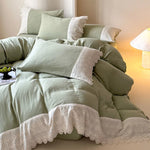 4-Piece Bedding Set Breathable Cotton Gauze Lace Trim