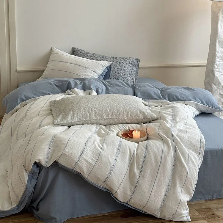 4-Piece Bedding Set Breathable Cotton Gauze Reversible Quilted