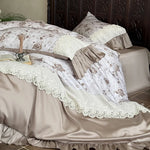 4-Piece Bedding Set Cotton Percale & Satin Trim Lace Applique