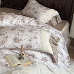 4-Piece Bedding Set Cotton Percale & Satin Trim Lace Applique