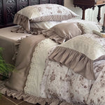4-Piece Bedding Set Cotton Percale & Satin Trim Lace Applique