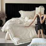 4-Piece Bedding Set Cotton Satin Tonal Jacquard Embroidered Border