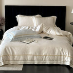 4-Piece Bedding Set Cotton Satin Tonal Jacquard Embroidered Border