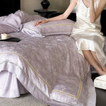 4-Piece Bedding Set Cotton Satin Tonal Jacquard Embroidered Border