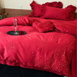 4-Piece Bedding Set Satin Look Rose Embroidery