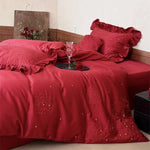 4-Piece Bedding Set Satin Look Rose Embroidery
