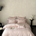 4-Piece Bedding Set Silky Satin Floral Embroidery Machine Washable