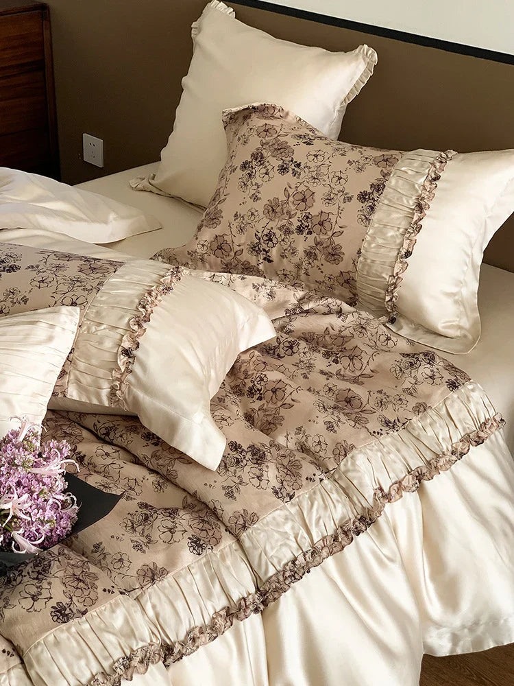 4-Piece Bedding Set Tencel Satin Floral Jacquard