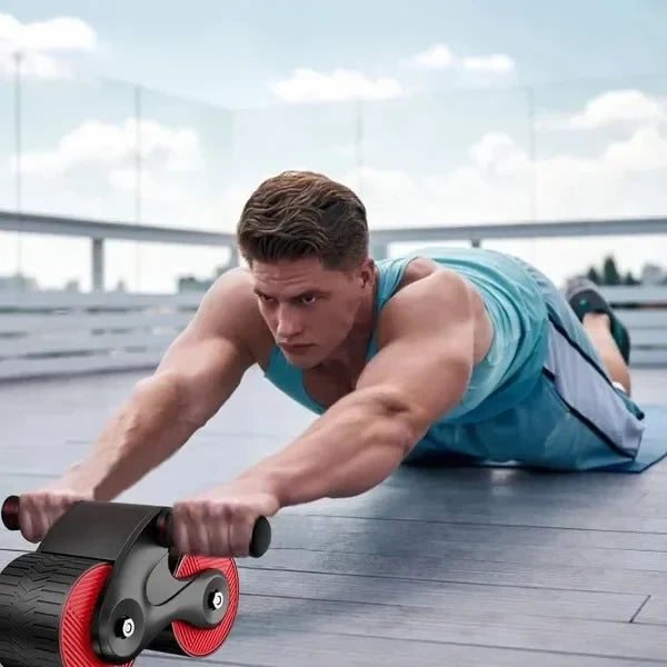 Ab Roller Double-Spring Rebound Phone Stand & Foldable Handles