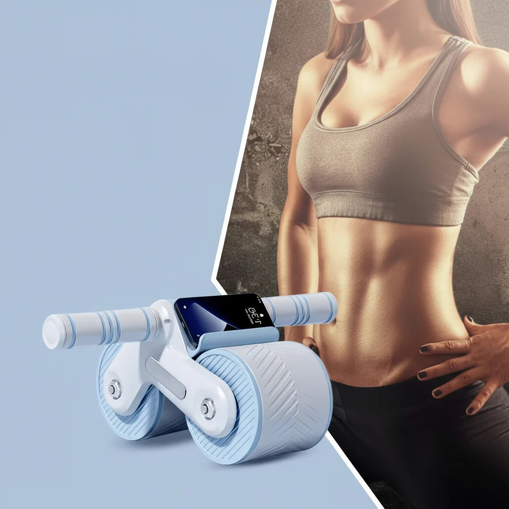 Ab Roller Non-Slip Wheels Automatic Recoil Adjustable Resistance
