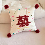 Accent Cushion Hand-Tufted Chenille Pom-Pom Corners