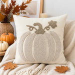 Accent Pillow Cover Hand-Embroidered Chenille Pumpkin Linen-Feel