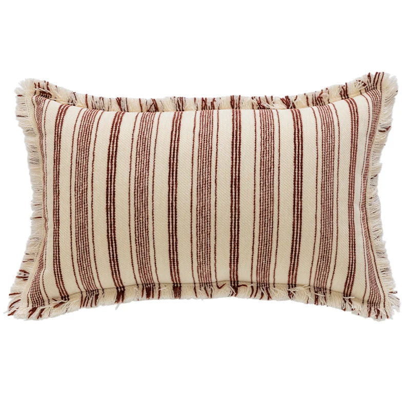 Accent Pillow Handwoven Cotton Fringed Stripe Removable Cover