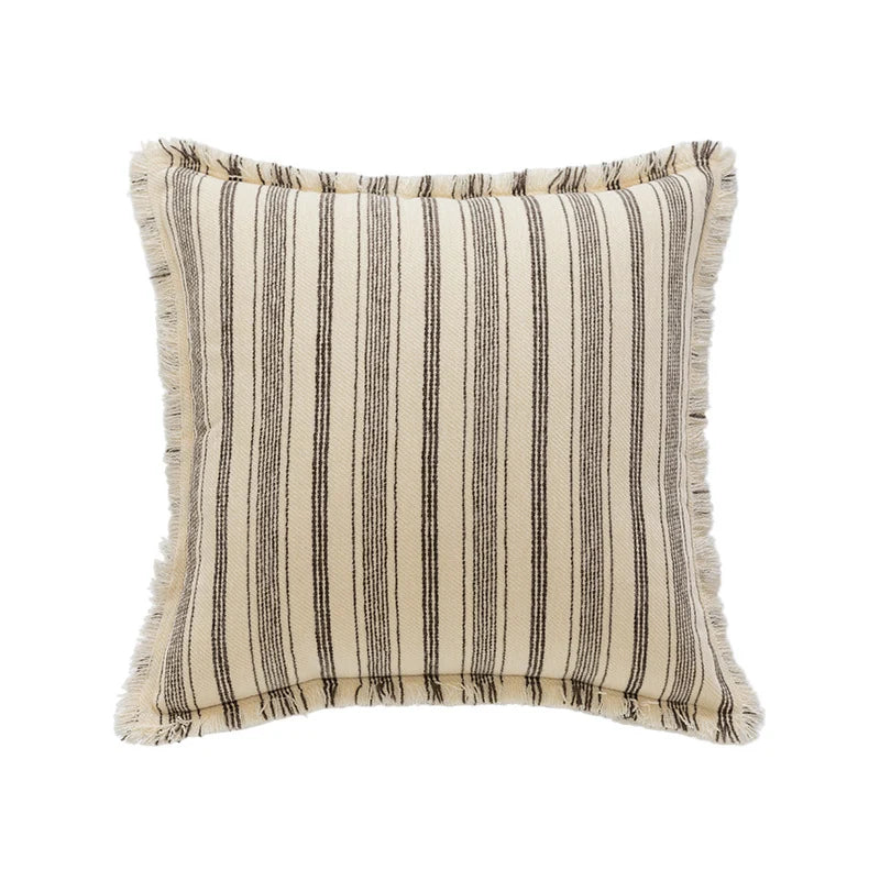 Accent Pillow Handwoven Cotton Fringed Stripe Removable Cover
