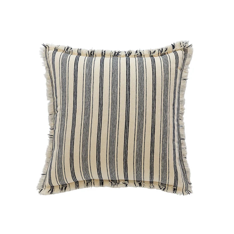 Accent Pillow Handwoven Cotton Fringed Stripe Removable Cover