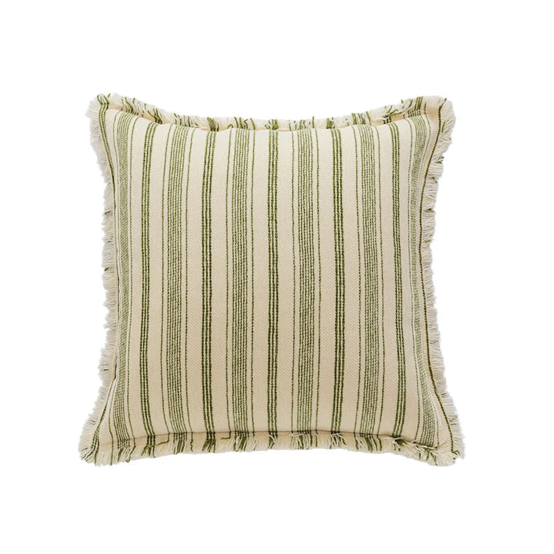 Accent Pillow Handwoven Cotton Fringed Stripe Removable Cover