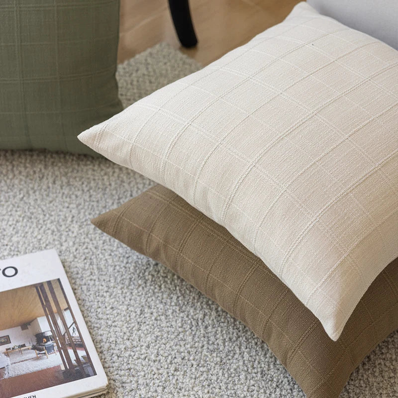 Accent Pillow Polyester-Cotton Grid Texture Removable Cover