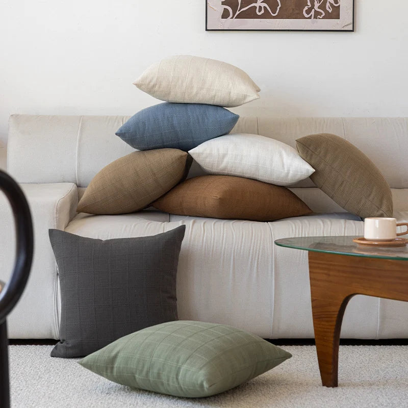 Accent Pillow Polyester-Cotton Grid Texture Removable Cover