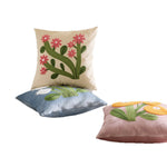Accent Pillow Velvet Cover Hand-Appliquéd Tufted Floral