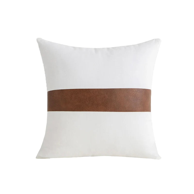 Accent Throw Pillow Cover Leather-Look & Canvas Hidden Zipper