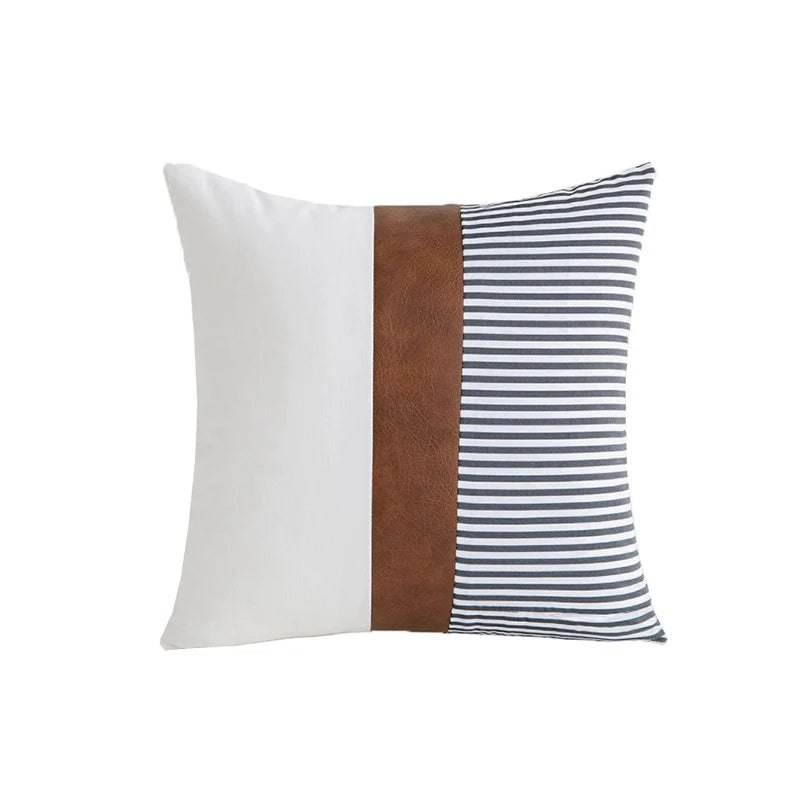 Accent Throw Pillow Cover Leather-Look & Canvas Hidden Zipper
