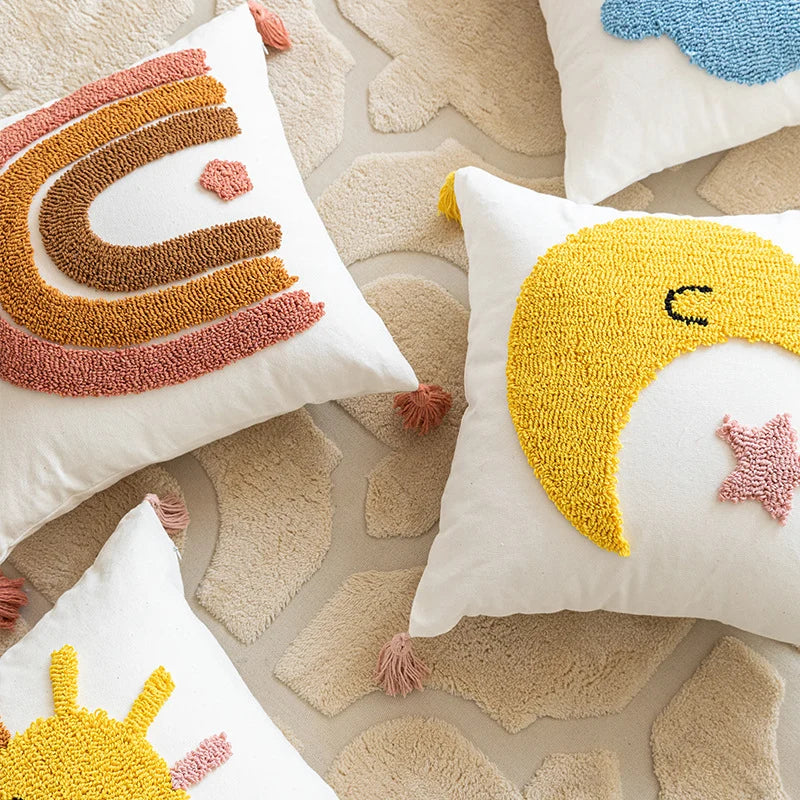 Accent Throw Pillow Cover Tufted Chenille Tassel Trim