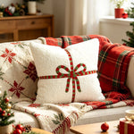 Accent Throw Pillow Sherpa Cover & Embroidered Bow