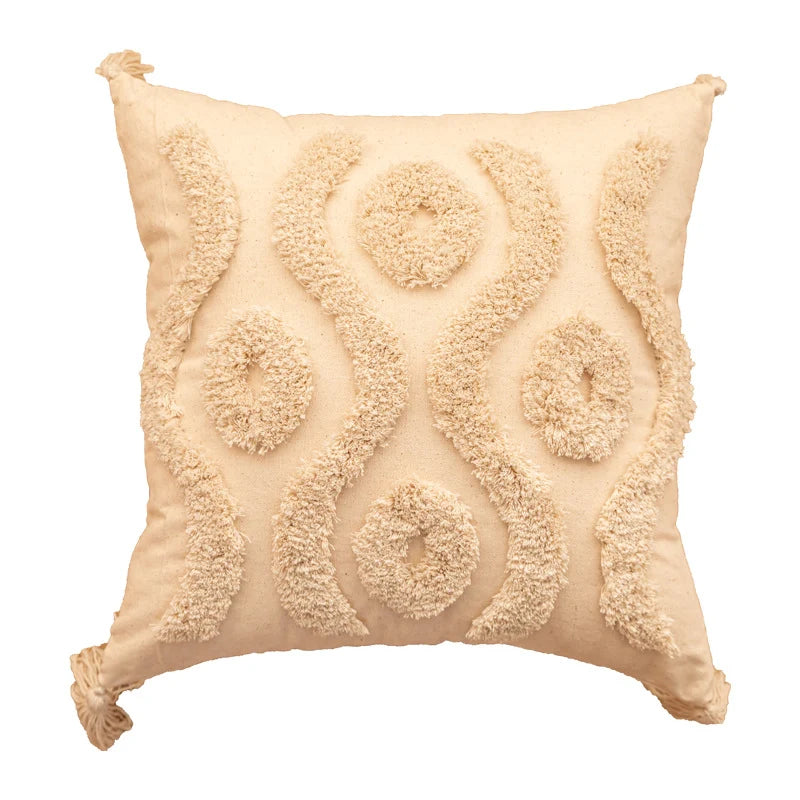Accent Throw Pillow Tufted Shag & Tassels Removable Cover