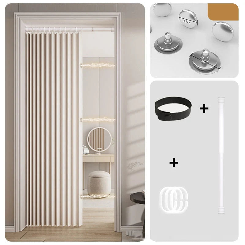 Accordion Door Curtain Magnetic Closure No-Drill Installation