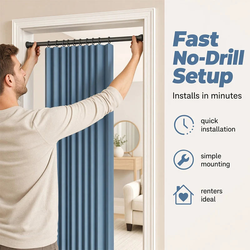 Accordion Door Curtain Magnetic Closure No-Drill Installation