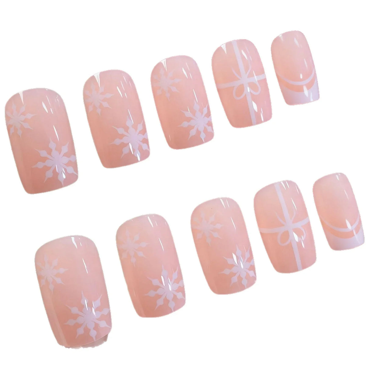 Acrylic Nail Tips Holiday Snowflakes & Ribbons Easy Application