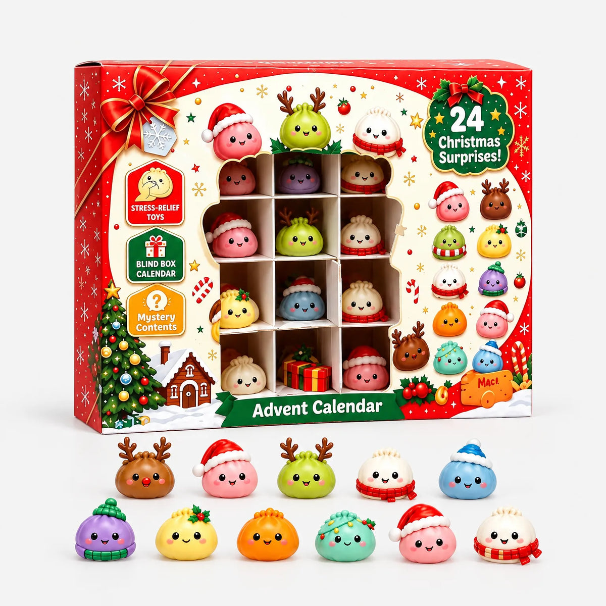 Advent Calendar 24-Door Dumpling Figurines Christmas Countdown