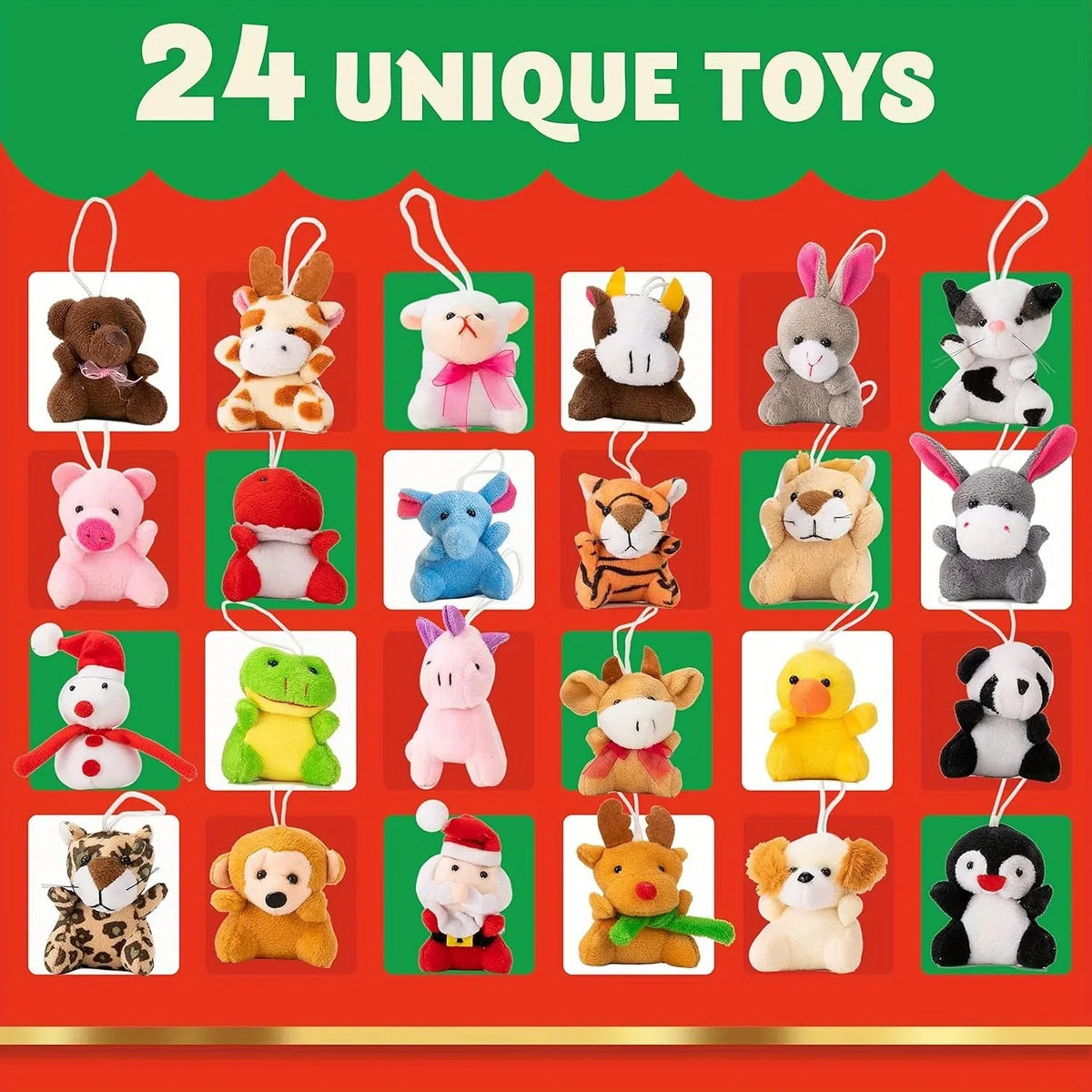 Advent Calendar 24 Mini Plush Animals Reusable Christmas Countdown