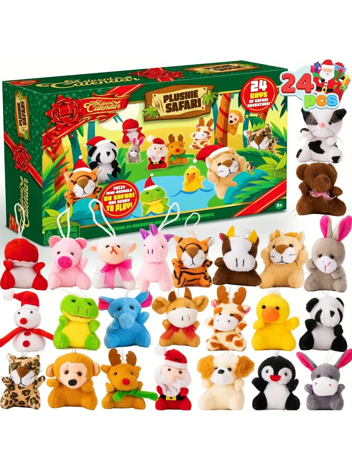 Advent Calendar 24 Mini Plush Animals Reusable Christmas Countdown
