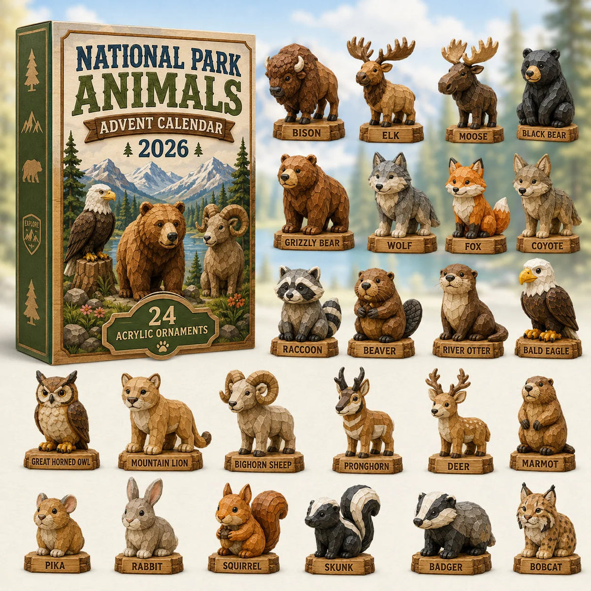 Advent Calendar Acrylic Animal Ornaments Set of 24