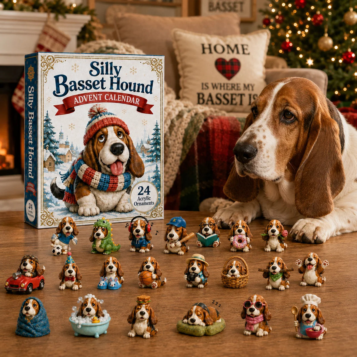 Advent Calendar Basset Hound Acrylic Ornaments Set of 24