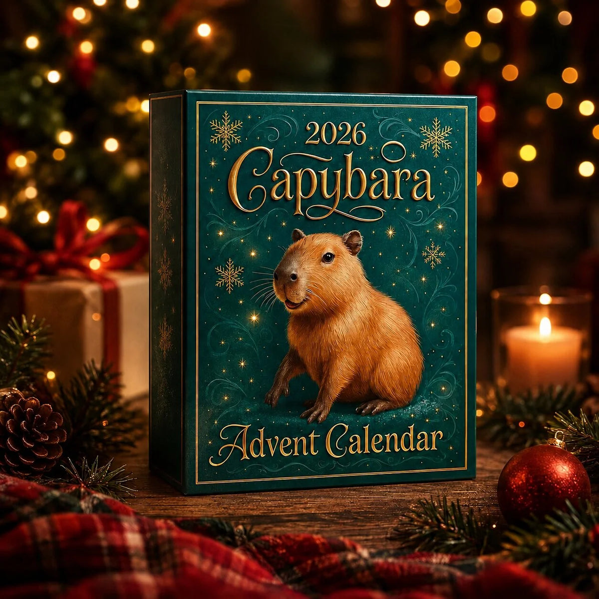 Advent Calendar Capybara Design 24-Day Countdown with Flat Ornaments